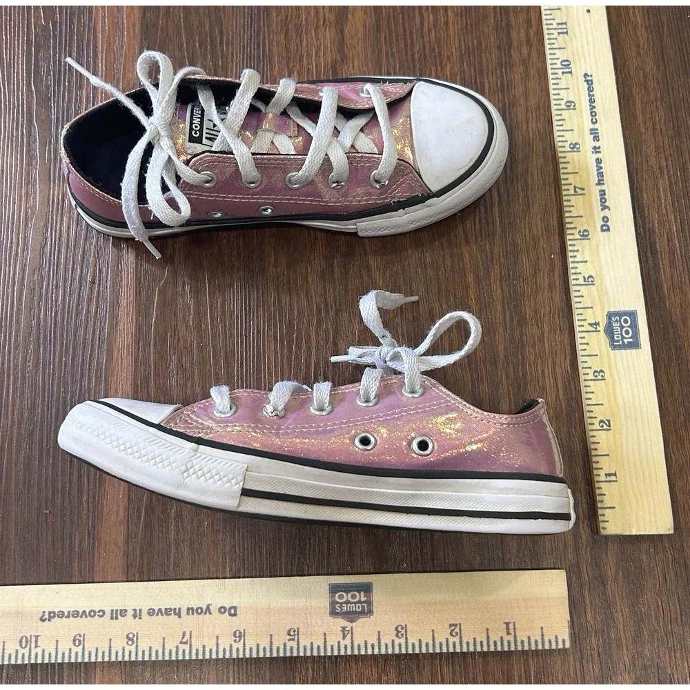 Converse Girls Size 1 Chuck Taylor All Star Iridescent Glitter Sneakers Pink
